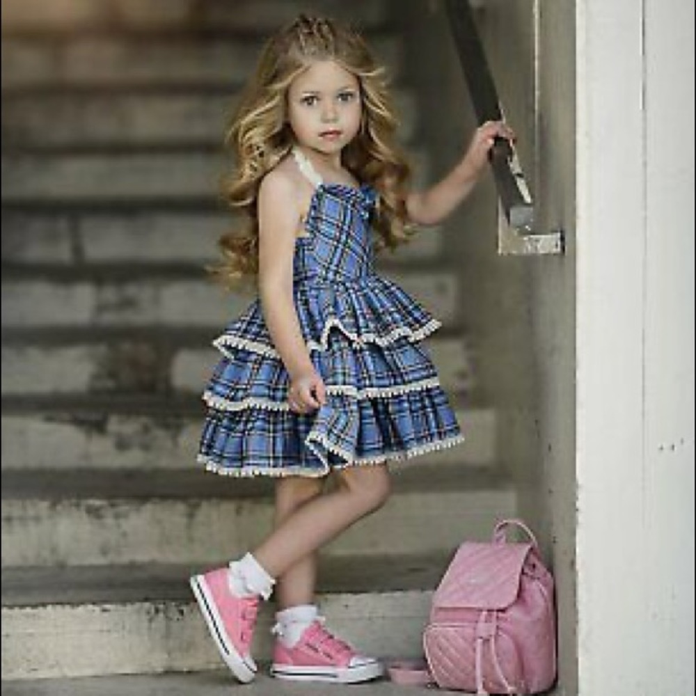 Dollcake My Poppa plaid blue dress sz 12 NWT